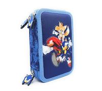 TheCartoonWorld Trousse scolaire 3 ZIP avec 45 pièces - fabriqué pour SONIC, bleu, Sonic et friends