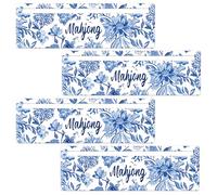 TheClover Détecteur de ligne de mahjong floral bleu et blanc - 4 curseurs de style chinois en porcelaine, lecteur de cartes en PVC imperméable pour Mahjong, débutants, amateurs de voyage, fêtes