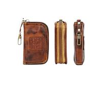 THEDAYBABY Portefeuille portable fait à la main en cuir véritable avec fente pour clé intelligente, porte-clé, porte-cartes, porte-monnaie pour homme avec fermeture éclair, marron, Taille unique