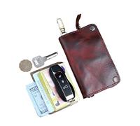 THEDAYBABY Portefeuille vintage fait à la main en cuir véritable avec fente pour carte de ménage, porte-monnaie, sac à main, pochette à fermeture éclair, Rouge, Taille unique