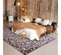 Thedecofactory - Tapis en Cuir Véritable Motif Patchwork Mosaïque ou Ligne, Décoration élégante et contemporaine pour Salon, Séjour, Salle à Manger, Chambre, Bureau 160x230 cm - Marron