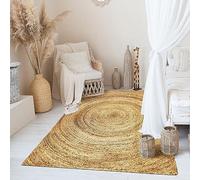 Thedecofactory - Tapis en Jute Rectangulaire Artisanal Tressé à la Main, Motif Rond pour Salon, Chambre, Couloir, Cuisine, Entrée 80x150cm - Beige
