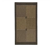 Thedecofactory Tapis tissé Cadre, carrés et Rayures Noir et Marron 133x190