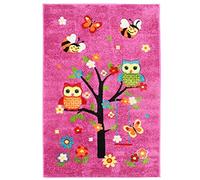 Thedecofactory Tapis Toucher laineux Chouettes sur Un Arbre Rose 100x150