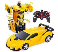 Thedttoy 2en1 Voiture Télécommandé Robot, 1:18 Transformateur Jouet Cadeau pour Garçons Filles 3 4 5 6 7+ Ans, RCVoiture Robot Jouets Transformable 2.4GHz Voiture de Police pour Enfants (Jaune)