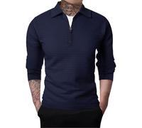 Thee Shirts Homme - Pull Zippé À 1/4 pour Pull en Tricot Waf Fle Pull À Col Montant Pull Décontracté avec Bord Côtelé (Navy XXXL)