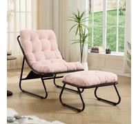 TheEshow Chaise Longue extérieure avec Pouf, Cadre Noir, Coussin Rose | Dossier inclinable, Coussin moelleux, Salon, Chambre