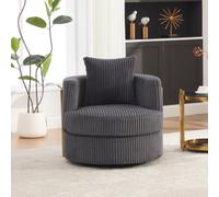 TheEshow Fauteuil pivotant 360° en Velours côtelé avec accoudoirs rembourrés et Espace de Rangement sous l'assise, Fauteuil Lounge Confortable pour Salon et Chambre, Gris