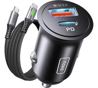 Thef-Allume Cigare Usb C, 2 Ports 60w Charge Rapide Chargeur Voiture Avec [1m] 100w Câble Qc 3.0 Type C, Prise Allume Cigare 12v Pour Iphone 16 15 Pro Max Mini Plus Samsung S25 Huawei Xiaomi Airpods