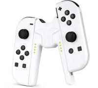 Thef-Chargeur Compatible Avec Joy Con Pour Nintendo Switch Et Oled Model, Charging Grip Handle, Comfort V-Shaped Game Controller Avec Indicateur Led, Usb Type-C, Blanc