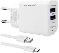 Thef-Chargeur Usb ® Quick Charge 3.0 Avec Câble Usb De Type C 2.4a 2usb Chargeur Mural Chargeur Rapide Mobile Ou Tablette Adaptateur Pour Samsung Galaxy S21 / S20 / S10, Huawei, Oppo Realme, Xiaomi