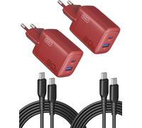 THEF-Lot de 2 chargeurs USB C 30 W [USB-C + USB-A] Bloc d'alimentation multiple avec câble USB-C, fiche chargeur rapide PD 3.0, adaptateur USB C pour iPhone 16 15 Pro Max, iPad Pro, Samsung S24 Ultra