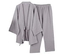 thefancypumpkin Chemise de Nuit de Pyjama de Kimono en Coton Double de Gaze de Robe de m¨¦ditation pour Hommes Japonais [Gris, Taille XL]