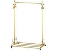 THEGA Armoire Portable Robuste, Portant À Vêtements en Métal 3 en 1 avec 4 Crochets, Étagères Et roulettes, pour Petits Espaces Et Chambres À Coucher(Gold,80X35X150CM)