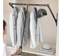 THEGA Barre De Penderie Rétractable Robuste, Tringle Extensible pour Armoire, Porte-Manteau Rétractable en Aluminium, Support De Retour Souple Relevable, Largeur Réglable(51-65cm)