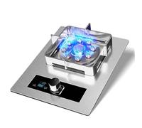 THEGA Gaziniere Gaz Acier Inoxydable, Cuisinière À Gaz Portable D'intérieur, Cuisinière À Gaz À Brûleur Unique, Minuterie À Feu Élevé À Neuf Cavités De 5,2 W, avec Protection Anti-Extinction(LPG)