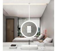 THEGA Miroir Mural Rond, Miroir Suspendu Au Plafond avec Éclairage LED, Lumières Dimmables À 3 Couleurs, Cadre Métallique Flottant - Idéal pour Meuble Vasque, Maquillage Et Rasage(White,50x50cm)