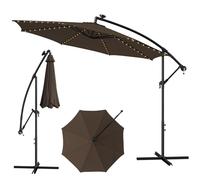 THEGA Parasol De Jardin Déporté 3M avec 112 LED À Énergie Solaire, Parasol Banane Décalé avec Design Incliné, Manivelle Et Base Croisée, Pare-Soleil Suspendu Extérieur pour Marché De Terrasse(Brown)