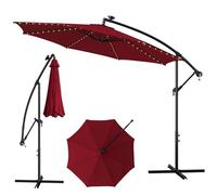 THEGA Parasol De Jardin Déporté 3M avec 112 LED À Énergie Solaire, Parasol Banane Décalé avec Design Incliné, Manivelle Et Base Croisée, Pare-Soleil Suspendu Extérieur pour Marché De Terrasse(Wine)