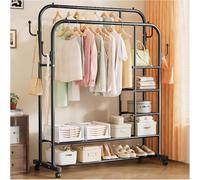 THEGA Portant À Vêtements À roulettes, Structure Métallique Robuste Supportant Jusqu'à 150 Kg, avec Double Tringle, Étagère À Chaussures, 4 Crochets pour Manteaux, Idéal pour Une Chambre(Black)