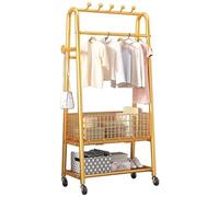 THEGA Portant À Vêtements Robuste sur roulettes - Portant en Métal avec Double Barre De Suspension Et Étagère De Rangement, 172 Cm, Charge Maximale 60 Kg(Gold,100x47x172cm)