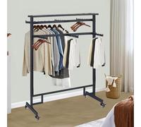 THEGA Support À Cintres en Métal avec Double Tige Réglable, Portant À Vêtements Robuste avec roulettes, Présentoir À 6 Bras, pour Boutiques Et Grands Magasins De Détail(150 * 50 * 155CM)