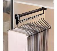 THEGA Tringle À Vêtements Coulissante Multifonction, avec Penderie Intégrée, Porte-Pantalon Extensible Et Antidérapant, Cintre pour Vêtements, Charge Maximale 30 Kg(Black,45.5cm/17.91in)