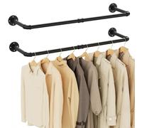 THEGA Tringle À Vêtements Murale, Porte-vêtements Industriel en Tube, Tringle De Garde-Robe Amovible Robuste, Gain De Place, avec 3 Bases, Rail pour Placard(97x25cm/(2Pack))