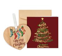 TheGiffter Carte de Noël avec plaque en bois en forme de cœur, cartes de Noël 2025 avec enveloppe, cartes de Noël familiales pour amis, famille, enfants et petits-enfants