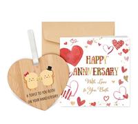 TheGiffter Carte de vœux d'anniversaire avec plaque en bois en forme de cœur, carte d'anniversaire de mariage avec enveloppe, carte « A toast to you both »