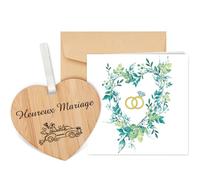 TheGiffter Carte Mariage Félicitation,Cadeau Mariage avec Enveloppe | Carte Mariage avec Plaque Cœur en Bois, Cadeaux pour le Jour de Vœux Mariage à l'Intention de la Mariée et du Marié