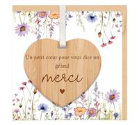 TheGiffter Carte Merci Cadeau Maitresse D'école avec Plaque Cœur en Bois, Carte Remerciement avec Enveloppe, Cadeaux Merci Atsem Maitresse Professeur Creche Fin D'année Amie Femme Patron Collègues