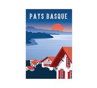 THEGIS Poster sur toile Pays Basque Ocean Atlantique Retro Journey Décoration de chambre à coucher Paysage sportif Décoration de bureau Cadeau sans cadre 30 x 45 cm