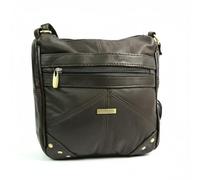 TheGloveHut Sac à main croisé en cuir synthétique avec fermeture éclair, sécurité RFID, 3 compartiments, sangle réglable, taille M, femme, marron, Medium