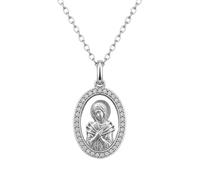 TheHolyArt Virgin Mary Oval Medallion with Zircons Necklace, Sterling Silver 925 Orthodox Icon Pendant with Chain, Byzantine Christian Jewelry Gift