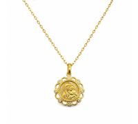 TheHolyArt Virgin Mary Round Scalloped Medallion Necklace, Sterling Silver 925 Orthodox Icon Pendant with Chain, Byzantine Christian Jewelry Gift, Gold