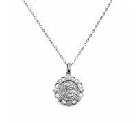 TheHolyArt Virgin Mary Round Scalloped Medallion Necklace, Sterling Silver 925 Orthodox Icon Pendant with Chain, Byzantine Christian Jewelry Gift