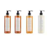 thehotelery.de Prija Lot de 4 flacons de savon liquide 380 ml, shampoing/gel douche, lotion hydratante à la vitamine E et au beurre de karité, shampoing de construction, spa, cosmétique hôtelière