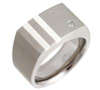 Theia Bague Titane et Argent Incrusté 0.05ct Diamant Chevalière Mate 10mm - Taille 52