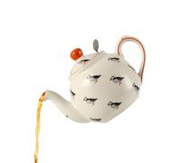 Théière à motif animal de ferme avec infuseur pour thé en vrac, blanc avec illustration d'animaux (Puffin)