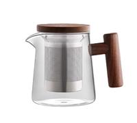 Théière À Passoire En Verre, De Séparation D'eau 420 Ml Avec Poignée Bois, Infuseur, Artisanale Sorcière, Transparente(Black Walnut Transparent,420ml)