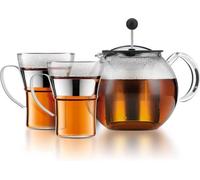 Théiere a piston - BODUM - ASSAM SET - 1.0 l avec couvercle, filtre inox + 2 tasses verre anse inox 0.35 l