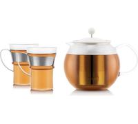 Théiere a piston - BODUM - ASSAM SET - 1.0 l avec filtre inox, couvercle plastique + 2 tasses verre anse inox 0.35 l