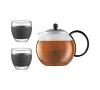 Théiere A Piston - Bodum - Chambord Set - 1.0 L Avec Couvercle, Anse, Filtre Plastique + 2 Verres 0.35 L Bodum