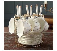 Théière Asiatique Ensemble De Tasse À Thé En Céramique Simple Café Européenne Et Soucoupe Avec Support Métal Pour La Maison Maison Service à Thé(19 Pieces)