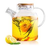 Théière avec couvercle en bois, 1800 ml, en verre borosilicate, robuste, résistante à la chaleur, transparente, avec infuseur, théière moderne en verre épais, pour thé en vrac, thé parfumé aux fruits