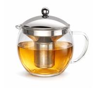 Théière avec Infuseur à Thé en Inox 1,5L, Théière en Verre Borosilicaté Résistant à la Chaleur pour Thé en Vrac, Grande Teapot Design Argenté, Infuseur Amovible, Théières pour Cuisine TEMPA