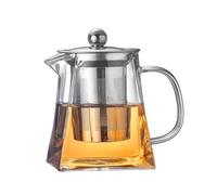 Theiere Avec Infuseur Théière en verre résistant à la chaleur avec infuseur à thé en acier inoxydable, filtre à thé, bouilloire à thé en forme de fleur, service à thé, théière Puer(H0925-Square-550ML)