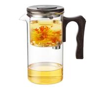 Théière avec infuseur, théière en verre - Théière avec séparation d'eau avec poignée en bois - Élégante bouilloire à thé transparent pour thé aux fleurs, thé noir, thé vert