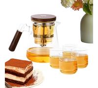 Théière avec passoire, théière avec infuseur et couvercle - bec verseur sans goutte Théière à séparation d'eau - Off, théière filtrante transparente pour infuser les liquides